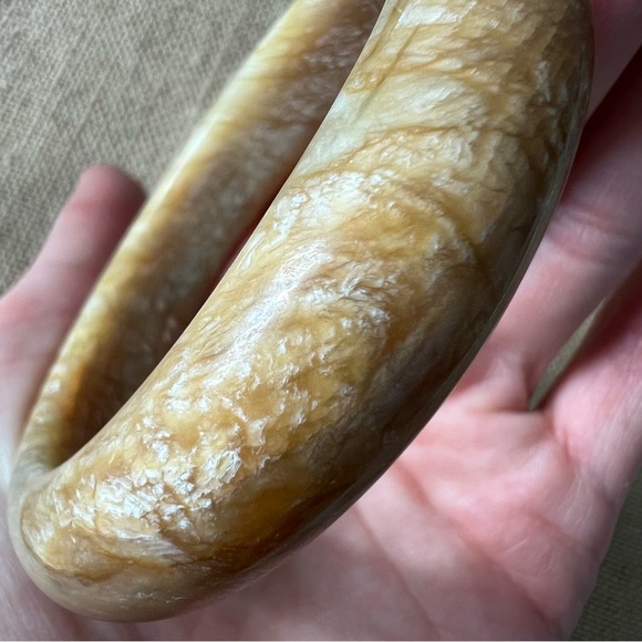 Stone bangle bracelet brown marbled circle heavy statement petite wrist - Picture 3 of 4